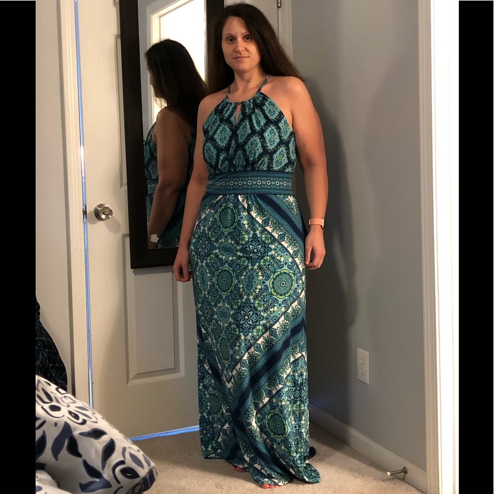 Blue and green maxi dress